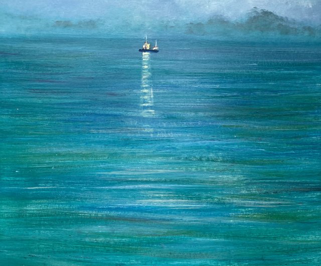 N. Okuda 油彩 船の絵画 N. Okuda 油彩 船の絵画