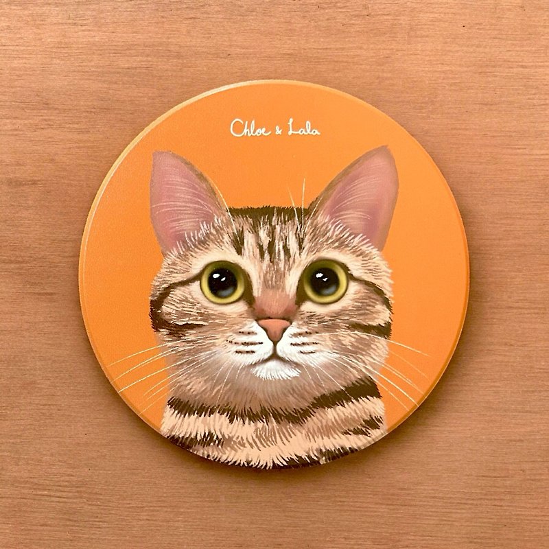 Wangmiao Ceramic Water Coaster - Tabby Cat - Coasters - Pottery Orange