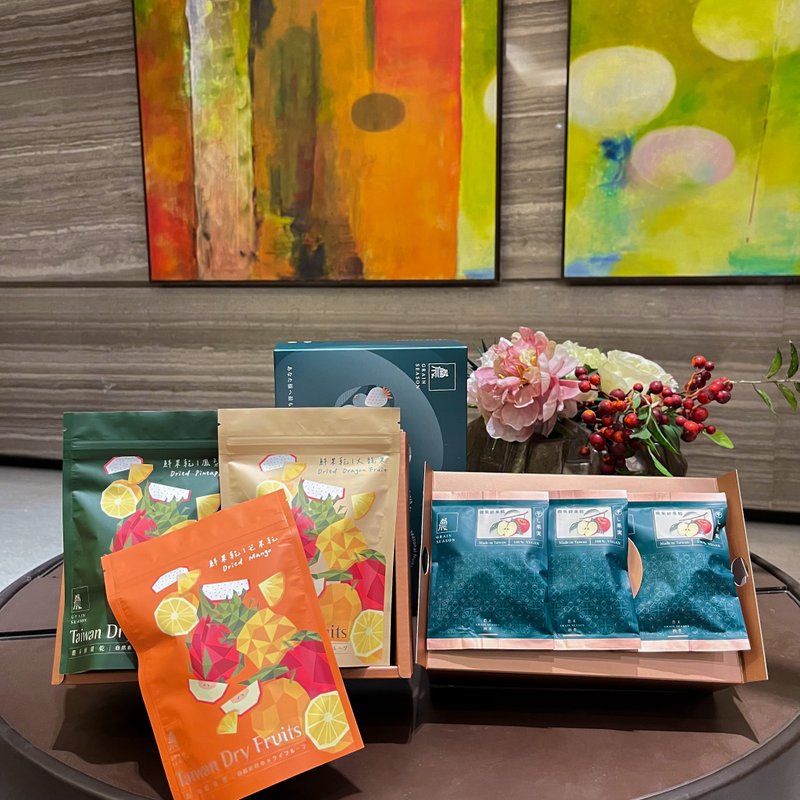 Treat Set [Nonghe Four Seasons | Natural Snacks] Dried Fresh Fruits and Wild Vegetable Chips Gift Box - ผลไม้อบแห้ง - อาหารสด สึชมพู