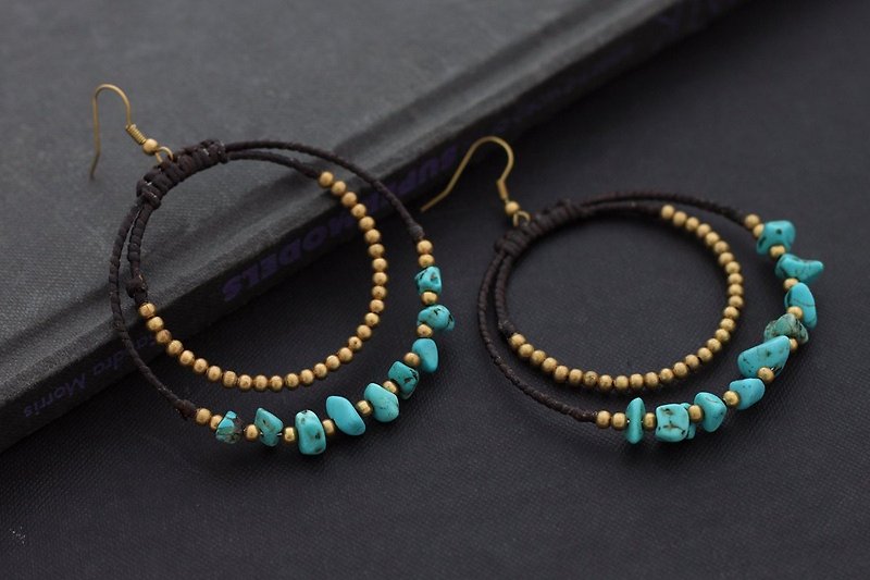 Beaded Woven Earrings Turquoise Chandelier Stone Hoop Gypsy Earrings  - Earrings & Clip-ons - Semi-Precious Stones Green