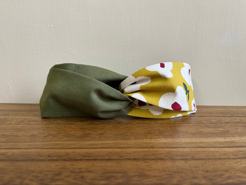 雙拼髮帶 / 夏日大白花 - 綠 - 髮箍/髮帶 - 棉．麻 綠色