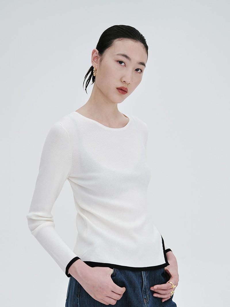 【開叉】新中式復古中國風 羊毛內搭打底衫 - 女毛衣/針織衫 - 其他材質 白色