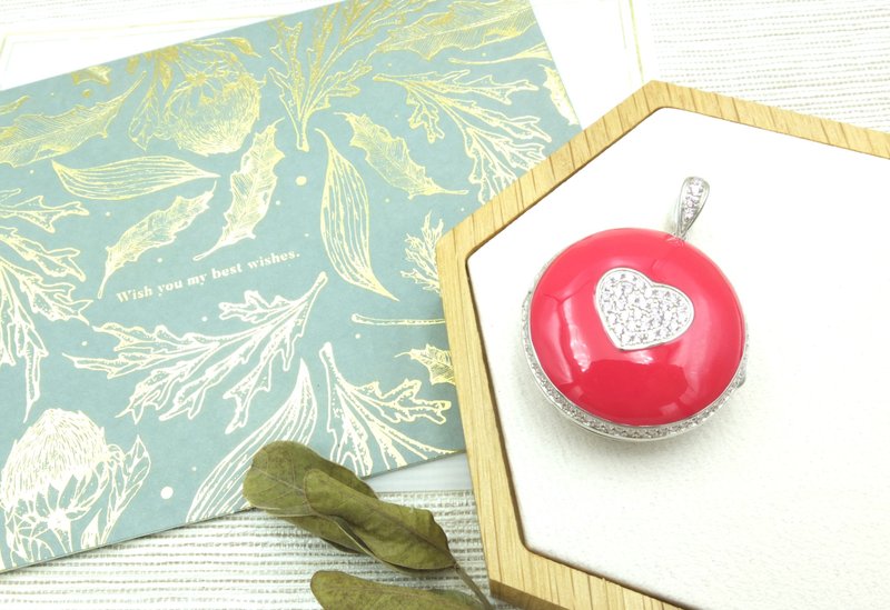 Peach Pink Love Diamond Enamel Jewelry Box Pendant - สร้อยคอ - วัตถุเคลือบ สีแดง