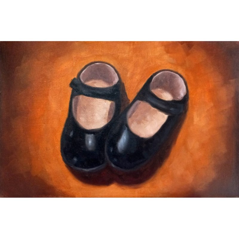 Shoes Painting Nursery Original Art Small Oil Painting - โปสเตอร์ - วัสดุอื่นๆ หลากหลายสี