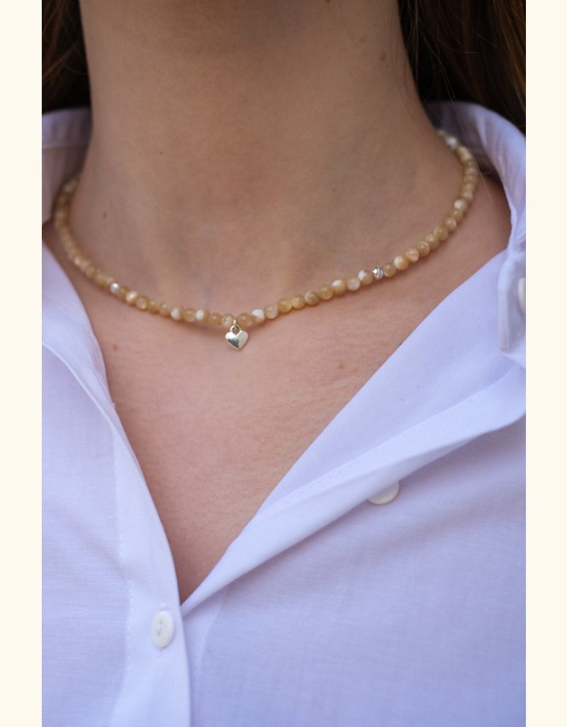 One-string gold mother-of-pearl necklace with a heart - 項鍊 - 半寶石 多色