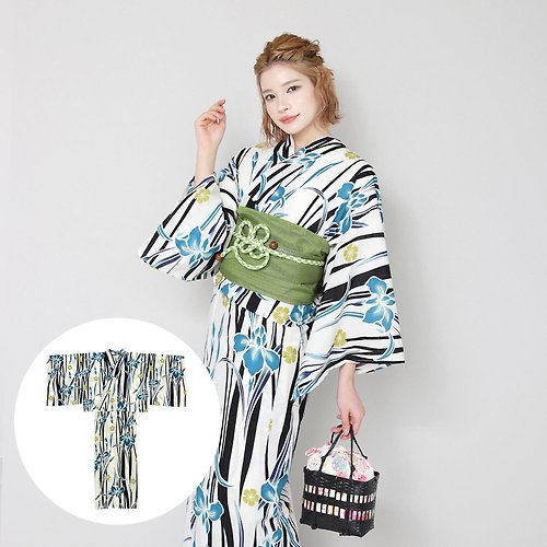 fuukakimono 日本 和服 女性 兩件式 浴衣 腰封 套組 F size x23h-06