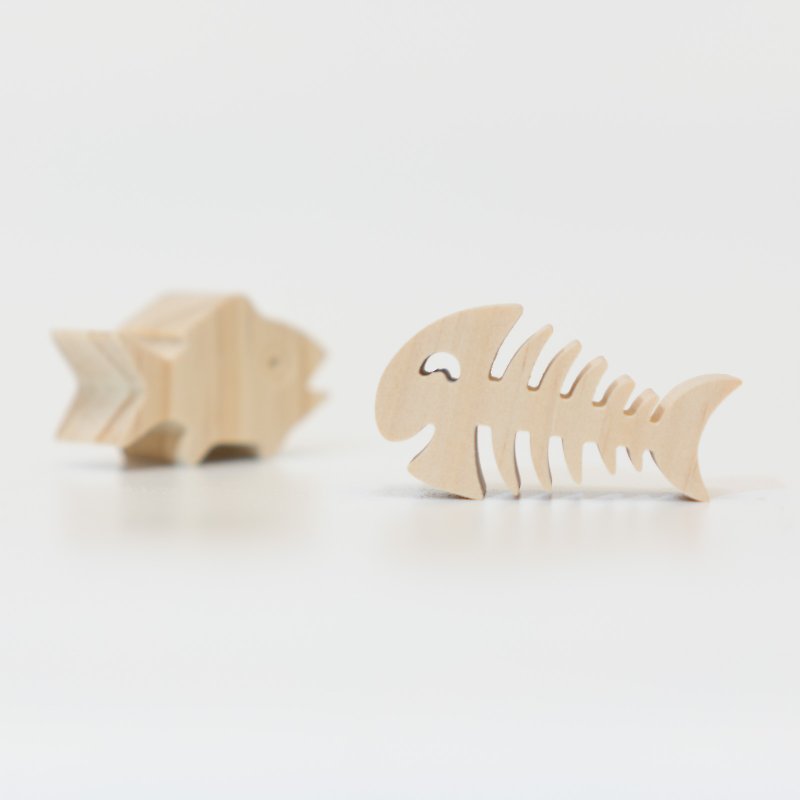 wagaZOO thick-cut building blocks ocean series-live fish and dead fish - Items for Display - Wood Khaki