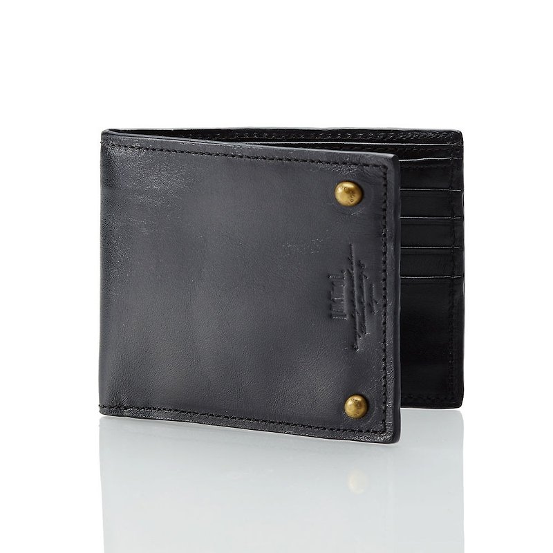 Italian leather corners rivet short clip - Wallets - Genuine Leather Black
