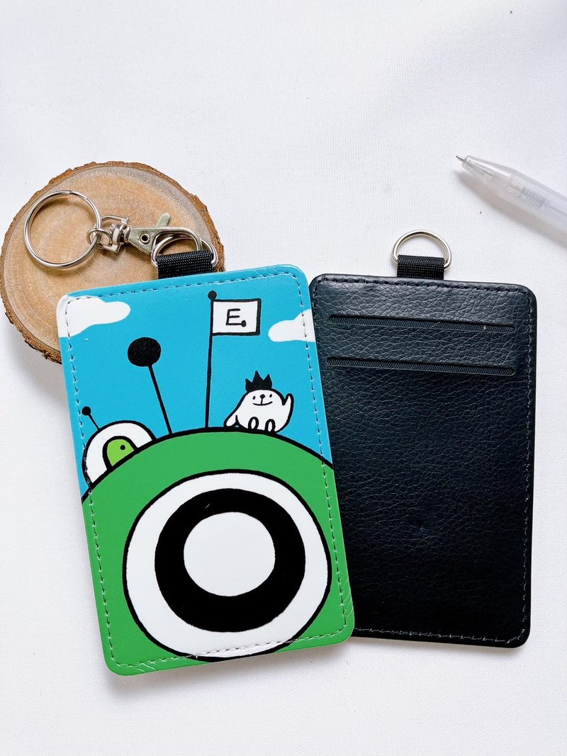 [Leather card holder and ID holder] One-eyed monster - ที่ใส่บัตรคล้องคอ - หนังเทียม สีน้ำเงิน