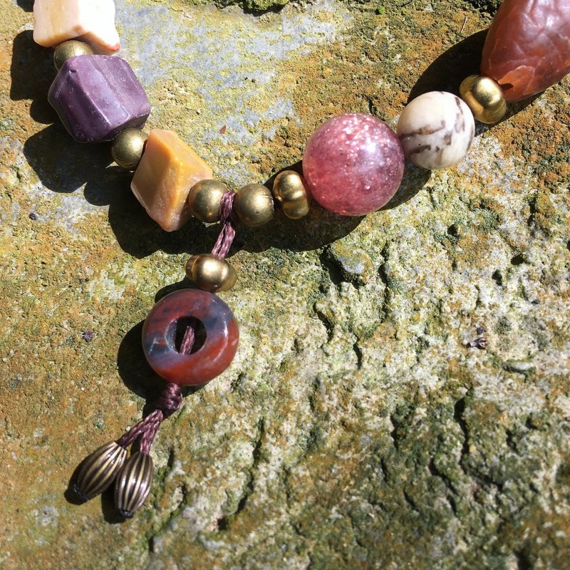 【お忘れ物】 太陽石黄身石ゴビ石海瑪瑙 ブレスレット RD01 - ブレスレット - 宝石 レッド