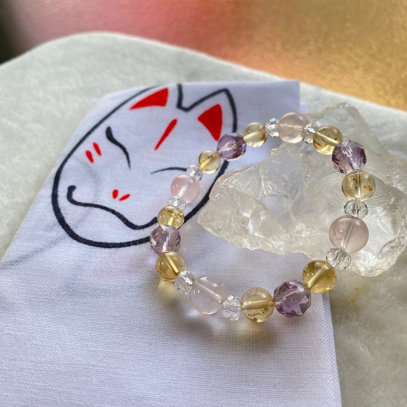 Citrine, Amethyst, Pink Quartz, White Quartz, Natural Energy Handmade Gift, Crystal Bracelet Made in Japan, Direct Shipping - Bracelets - Crystal Purple