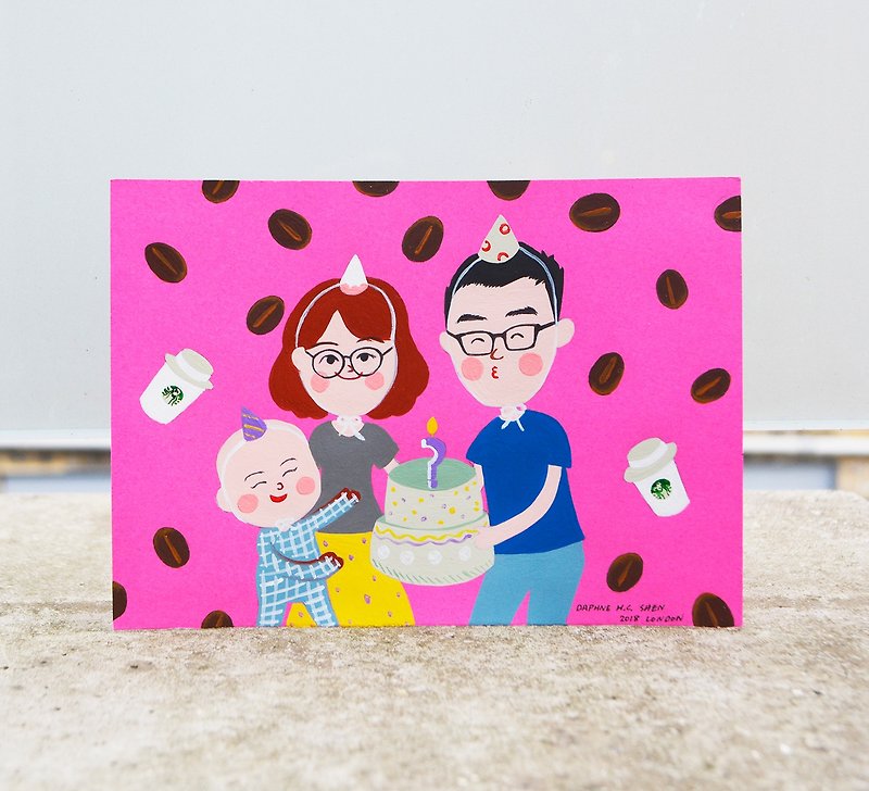 Cute and warm customizable family portrait of 3 peopleBirthday/Valentine's Day/Wedding/Christmas/Proposal - ภาพวาดบุคคล - กระดาษ หลากหลายสี