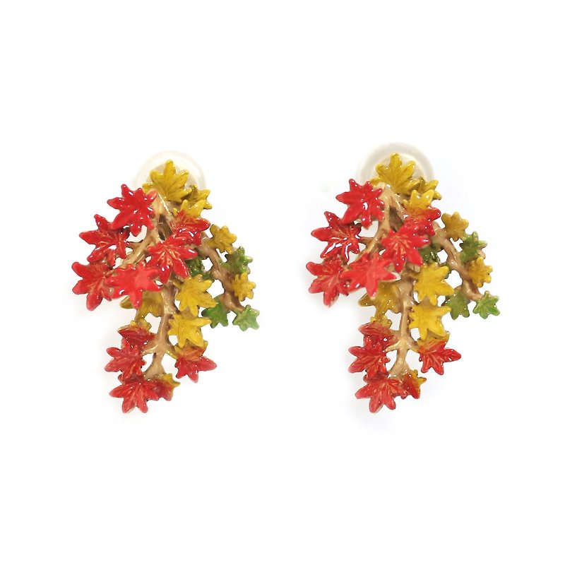 山粧う やまよそおう イヤリング Autumn Leaves in Mountain Earring EA133 - 耳環/耳夾 - 其他金屬 橘色