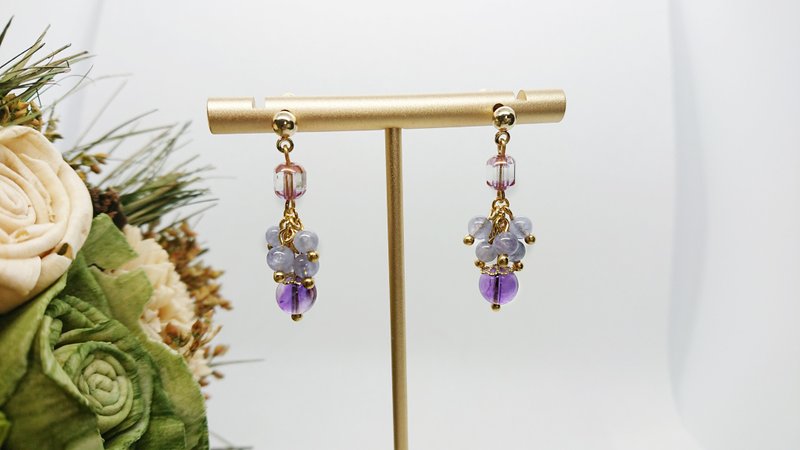 【Dream】/tanzanite earrings/unfired amethyst/handmade glass/gift - Earrings & Clip-ons - Gemstone 