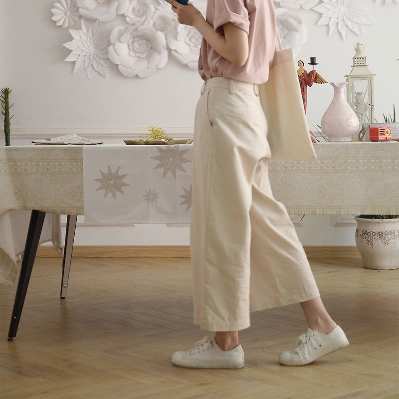 Beige grey wide leg pants | pants | washed cotton | independent brands |Sora-122 - Women's Pants - Cotton & Hemp 