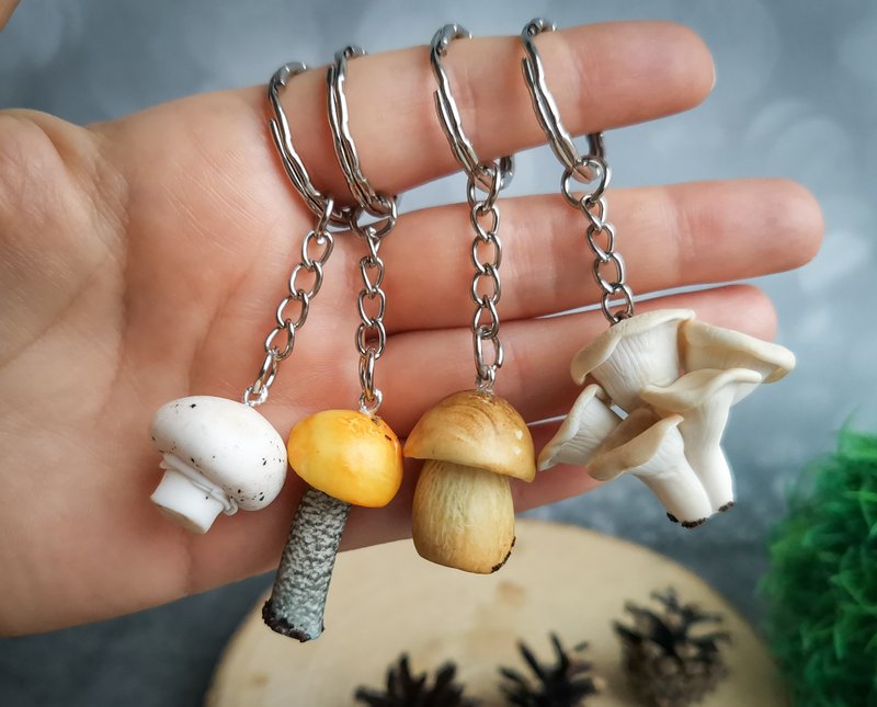 Mushroom keychain, Magic cool goblincore mushroom keyring - Keychains - Clay Brown