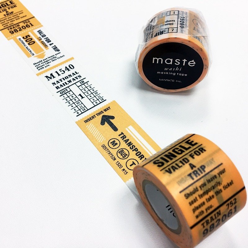 maste Masking Tape Trip Tip - Vintage Ticket【Yellow (ZOMST-MKT01-YE)】 - Washi Tape - Paper Yellow