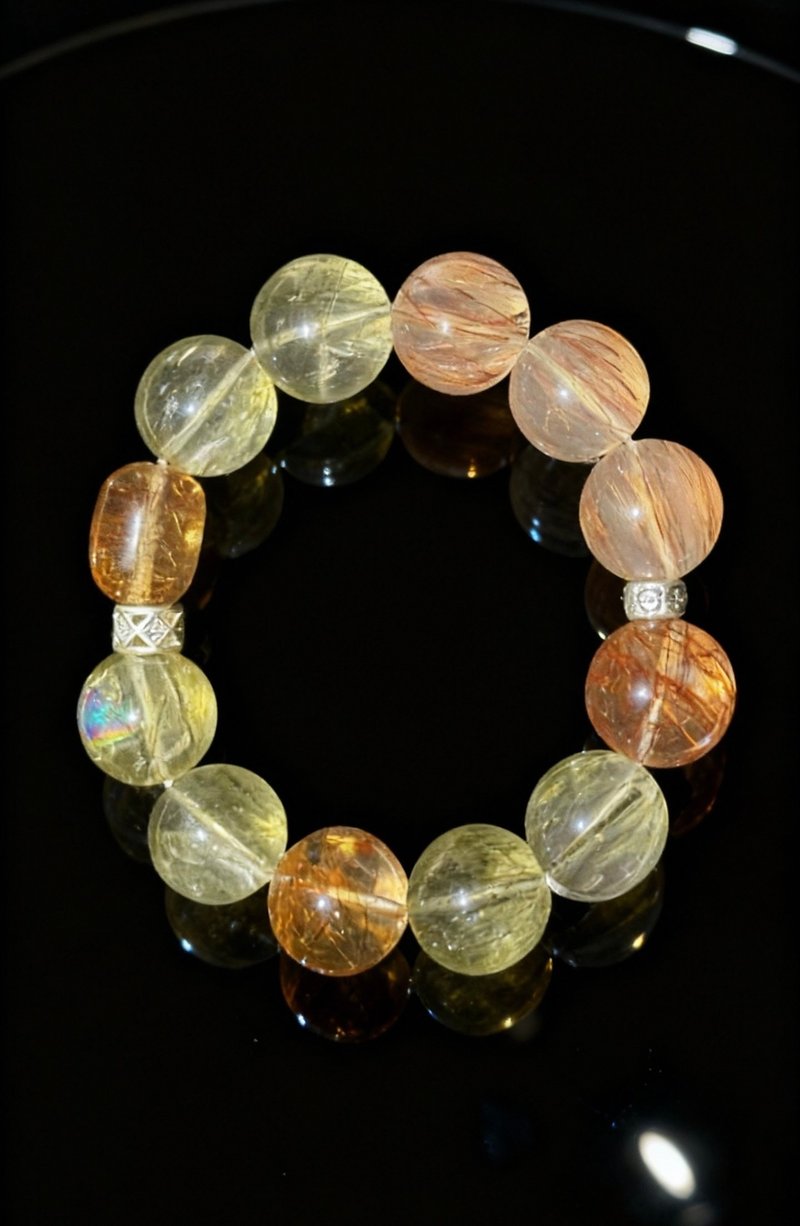 Crystal.EAA 設計款水晶手鏈 金縷曦光 荔枝凍 綠碧璽髮 黑金超七 - 手鍊/手環 - 水晶 多色