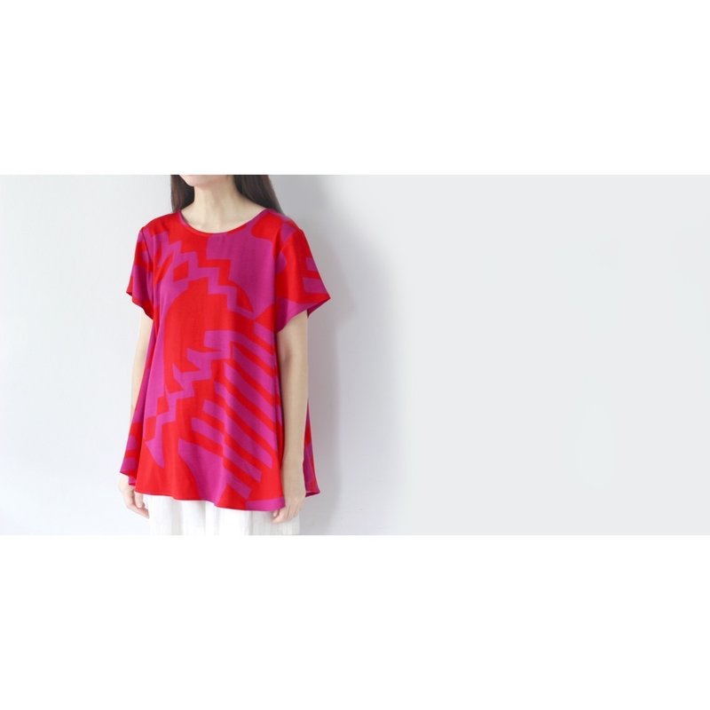 Long shirt, loose ends, purple red - Women's Tops - Other Materials Red