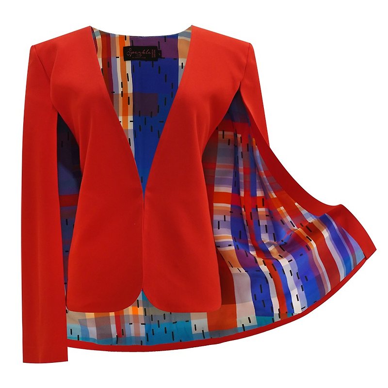 【HK SPIRIT】100% Silk & 100% Acetate Cape (紅白藍) - เสื้อโค้ทผู้ชาย - วัสดุอื่นๆ สีแดง