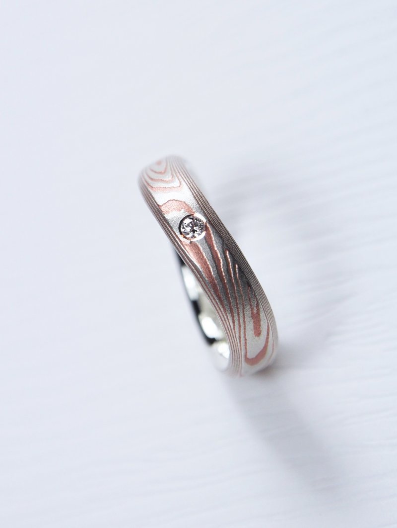 Wooden gold/ Silver Bronze material/wooden gold ring/wood grain gold/diamond/wedding ring customization - แหวนทั่วไป - เงิน หลากหลายสี