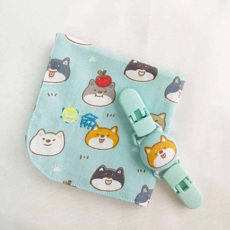 Grimace Shiba Inu-2 is optional. Double-sided cotton handkerchief / handkerchief holder (name can be embroidered) - ผ้ากันเปื้อน - ผ้าฝ้าย/ผ้าลินิน สีเขียว