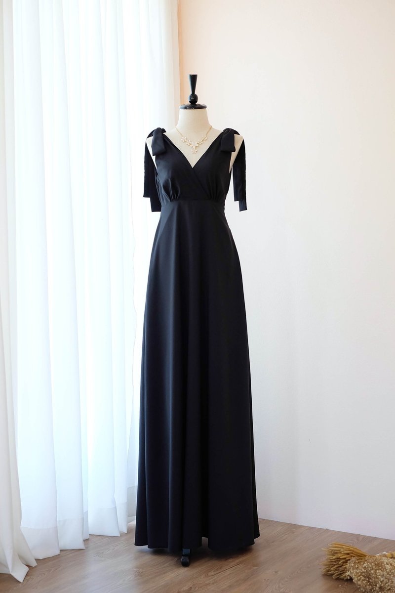 Black party dress Cocktail Prom Homecoming Floor length dress - 禮服/小禮服 - 聚酯纖維 黑色