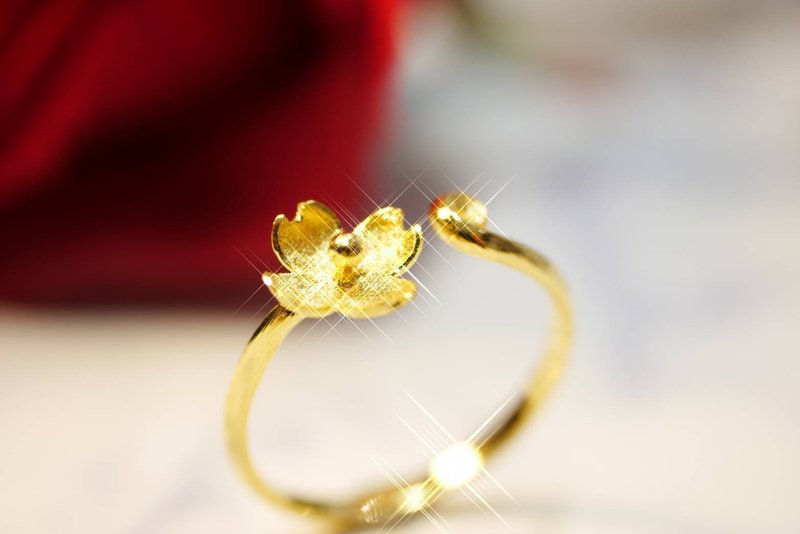 黃金戒指-四葉草藝術花戒-戒指 - 戒指 - 24k 金 金色