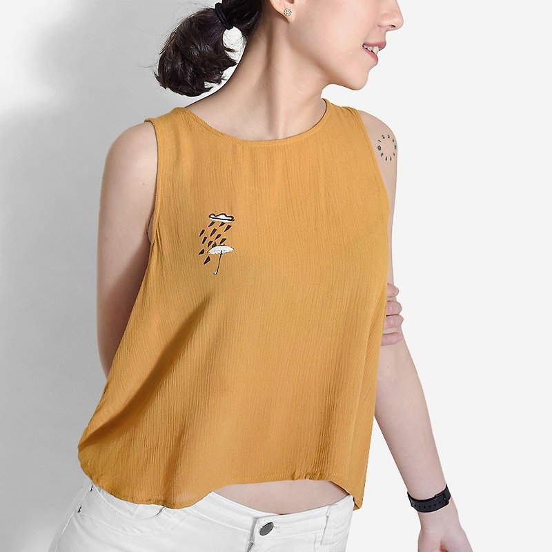 [Summer limited] what umbrella block setback rain / yellow mustard cool chiffon vest - Women's Vests - Cotton & Hemp Orange