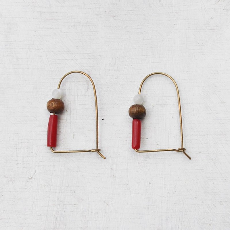 紅燭三彩拱型銅絲耳環 - 耳環/耳夾 - 寶石 紅色