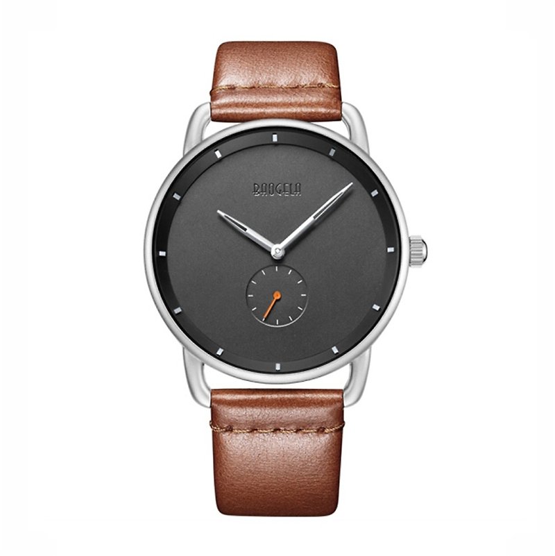 BAOGELA - DOME Silver Black Dial / Brown Leather Watch - นาฬิกาผู้ชาย - วัสดุอื่นๆ สีนำ้ตาล