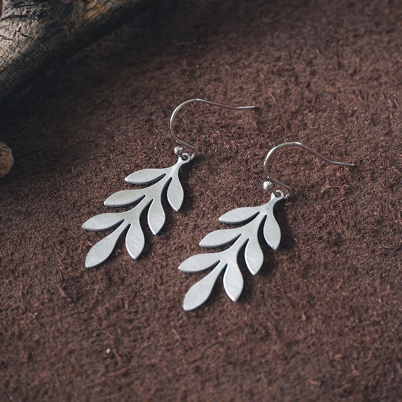 Mother fern leaf stainless steel earrings - Earrings & Clip-ons - Stainless Steel Silver