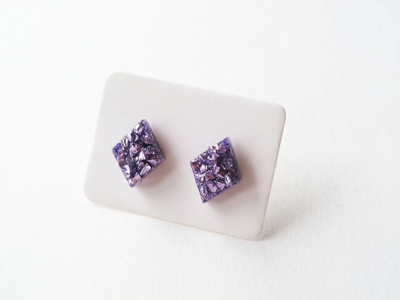  Rosy Garden light purple rocks chip resin earrings - ต่างหู - วัสดุอื่นๆ สีม่วง
