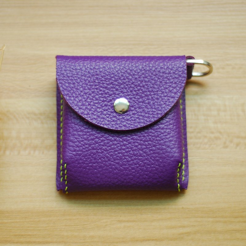 零錢小包 真皮手縫 (紫) - 零錢包/小錢包 - 真皮 紫色