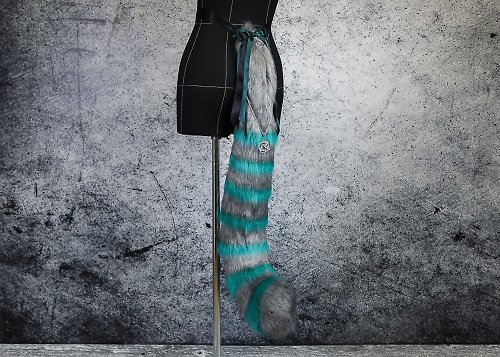 Catzo Club Grey and Teal Cheshire Cat Tail Faux Fur Tail