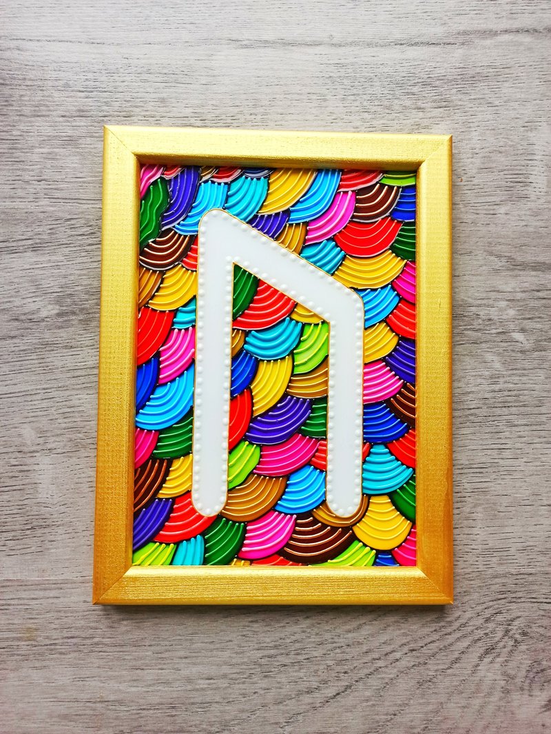 Uruz rune painting on glass Nordic witchcraft Runes Pagan handmade glow in dark - ตกแต่งผนัง - แก้ว สีทอง