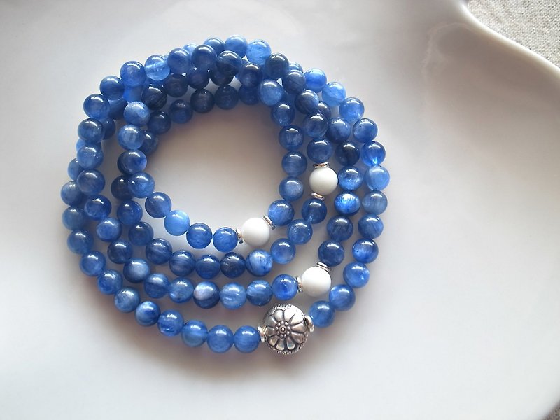 ORLI Jewelry♡♡天然藍晶石108顆念珠X多圈手鍊♡純銀花朵♡天然石♡天然水晶♡♡Kyanite - 手鍊/手鐲 - 寶石 藍色