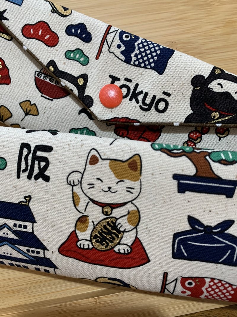 文青風環保純棉筷袋 ~暢遊日本  原麻米色潮物 收納 手作餐具袋 - 居家收納/收納盒/儲物盒 - 棉．麻 白色