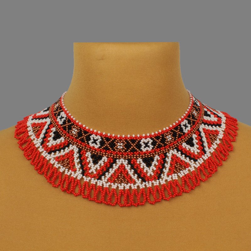 Beaded bib necklace statement accessories for women - 鎖骨鍊 - 玻璃 紅色