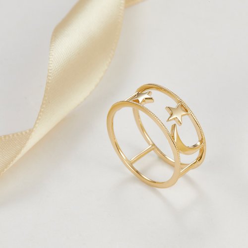 Purplemay Jewellery 【PurpleMayJewellery】18K金星月鏤空光金戒指 戒指訂製 R105