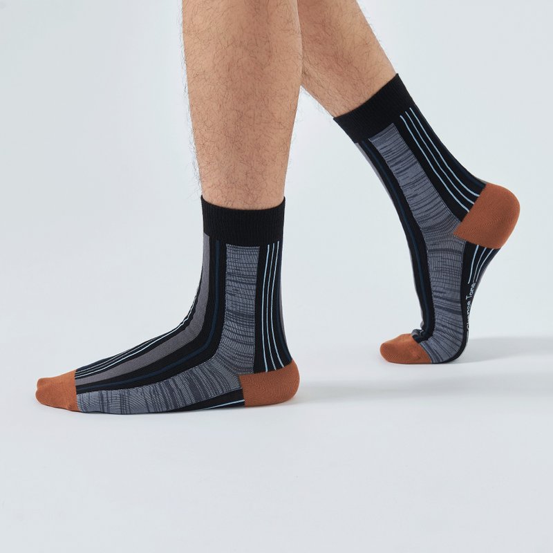 Vinyl record/black (F, XL)-MIT designed antibacterial mid-calf socks - ถุงเท้า - ผ้าฝ้าย/ผ้าลินิน สีดำ