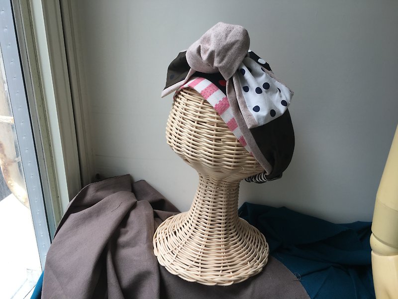 Round bar world-Japanese style tie headband (the same style can be parent-child) - Hair Accessories - Cotton & Hemp 