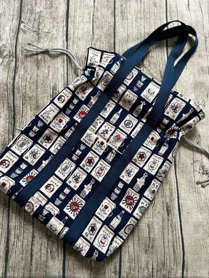 Handmade canvas tote bag with Japanese Vintage Poster - Messenger Bags & Sling Bags - Cotton & Hemp Blue