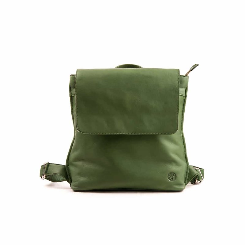 German harolds vegetable tanned leather/backpack/olive green/genuine leather/handmade - กระเป๋าเป้สะพายหลัง - หนังแท้ สีเขียว