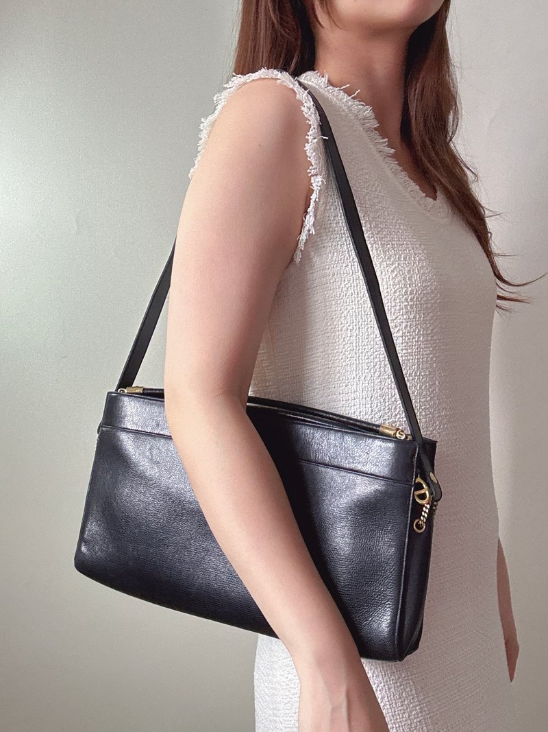 中古正品 Christian Dior 迪奧 真皮兩用包 腋下包 側背包 手提包 - 側背包/斜背包 - 真皮 黑色