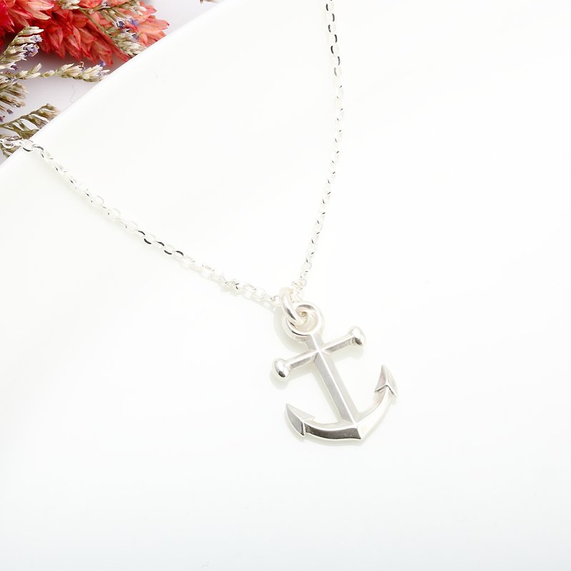 Large Anchor s925 sterling silver necklace Valentine's Day gift - สร้อยคอ - เงินแท้ สีเงิน