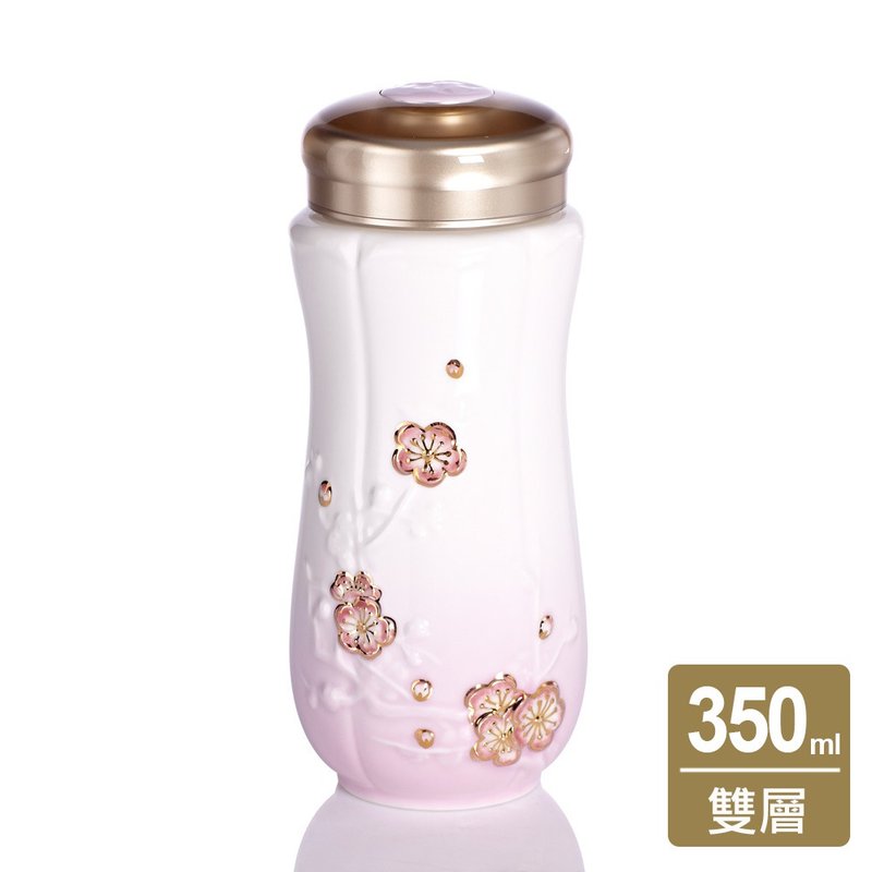 紅梅報春隨身杯 / 大 / 雙層 / 白粉紅彩金 - 水瓶/水壺 - 瓷 