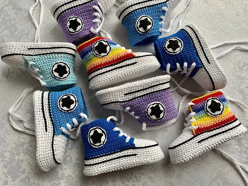 Cute Converse Baby Booties Baby Newborn Shoes Gift Baby Reveal Party Family Look - Baby Shoes - Cotton & Hemp Blue