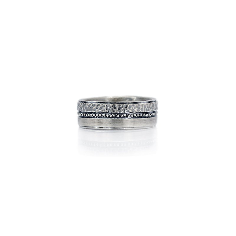 925 Silver Pearl ancient manual silver splice mark ring knock ancient Silver/ Silver bright - แหวนทั่วไป - เงินแท้ สีเงิน