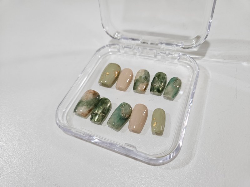 手工穿戴甲/東方墨玉/長梯型 尺寸M 現貨商品 - 其他 - 塑膠 綠色